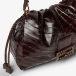 FENDI Mamma Baguette Large Brown inlaid hagfish leather bag - Image 5